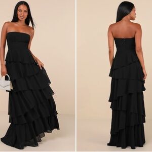 Lulu's Black Strapless Tiered Maxi Dress
